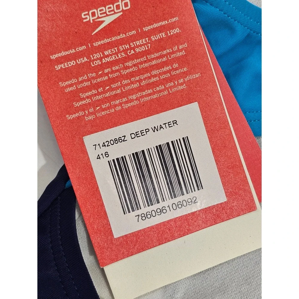 Speedo Tankini Swim Top Girls Sz 10 Blue Navy White Racerback Athletic 7142086Z